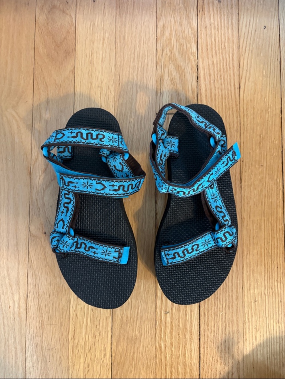 Teva Black Sandals with Turquoise snake Patterned Straps